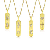 Stainless Steel Gold Plated Micro Pave Trendy Bar Pendant Necklace
